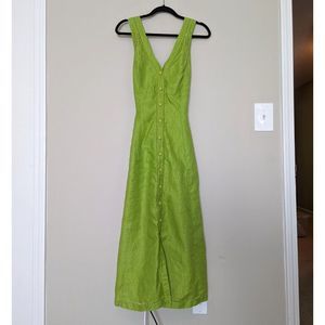 Vintage Marie St. Claire Green Button Front Cross Back Maxi Dress